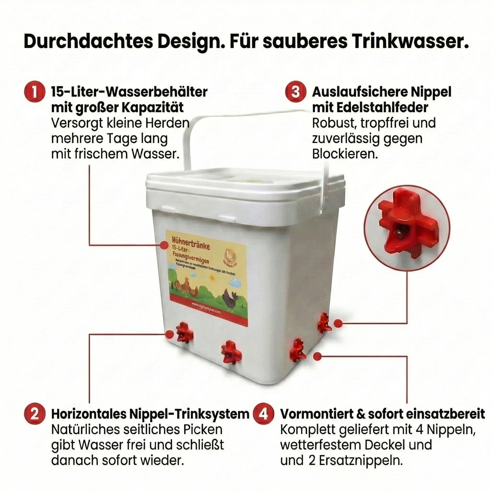 Chicken Drinker – 100% No Leak 15L Nipple Poultry Drinker