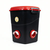 Mega 4 port chicken feeder with 50 litre capacity, featuring waste-reducing feeder ports and weatherproof lid