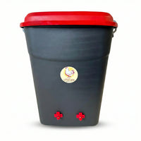 Front view of a large capacity 50 litre nipple drinker designed for poultry flocks