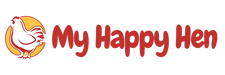 Logo of 'My Happy Hen' with a chicken icon on a white background