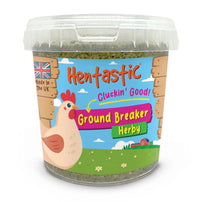 Tub of Hentastic Ground Breaker Herby chicken treat with cartoon hen label