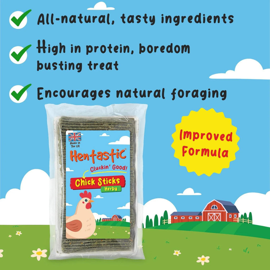 Checklist infographic highlighting natural ingredients and benefits of Chick Sticks